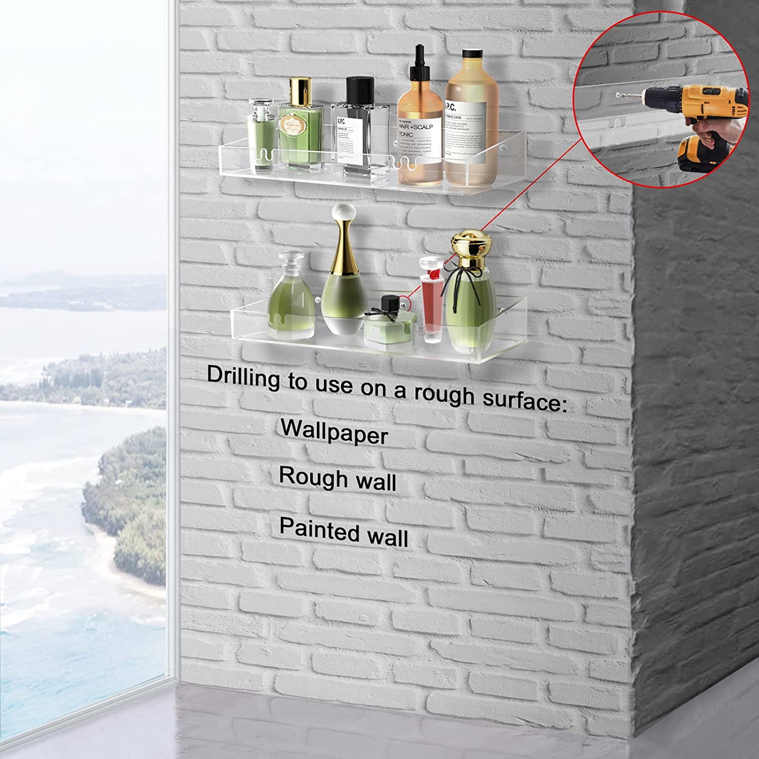 1pc Clear Self-Adhesive Floating Shelves for Cosmetics, Lipstick, and More  - Wall Mounted Shower Shelf for Bathroom, Bedroom, and Office - Organize an