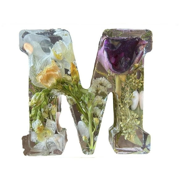 Handmade Floral Resin Night Light with LED Light Dried Flowers Alphabet Design for Bedroom Nursery etc
