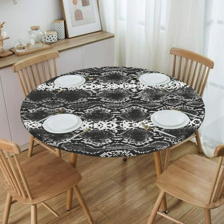 

Oilproof Snake Green Texture Table Cover Elastic Fitted Snakeskin Print Table Cloth Backing Edge Tablecloth for Dining