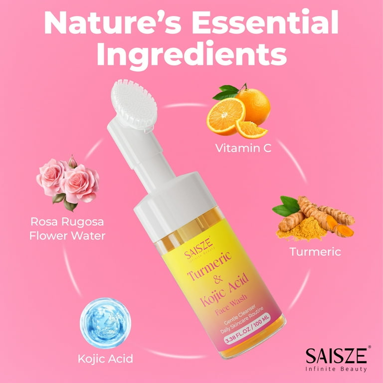 Saisze Turmeric Foaming Face Wash, Kojic Acid Facial Cleanser for