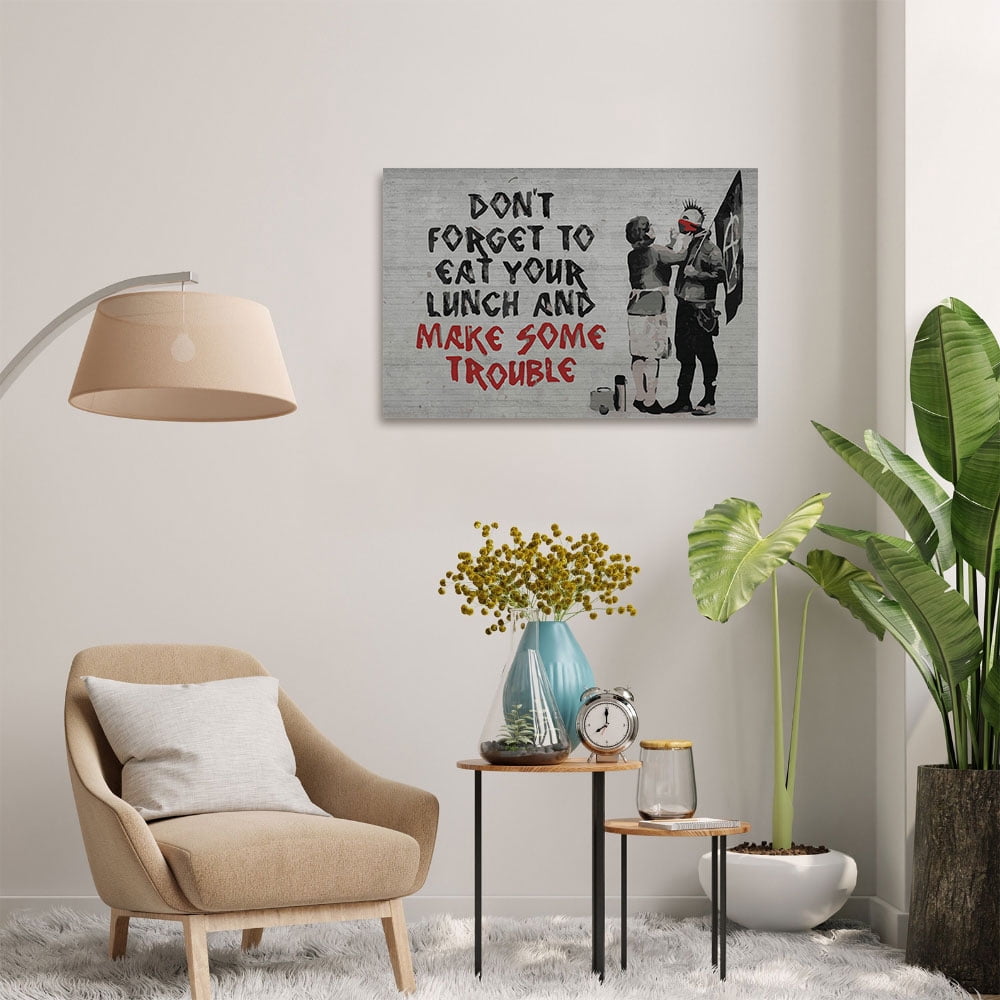 Banksy Make Some Trouble - Wall Art Canvas Print - Makes a Great Gift for Home Decor, Living Room, Bedroom(12" W x 8" H，Framed)