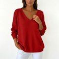 thumbnail image 2 of Tqcoqu Women's V‑Neck Knit Sweater, Solid Color Drop Shoulder Long Sleeve Loose Pullover Top, Fall 2026 Going Out Casual Blouse, 2 of 10