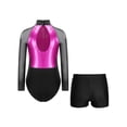 thumbnail image 2 of dPois Kids Girls Leotard with Shorts Gymnastics Outfits Ballet Dance Costume Long Sleeve Rhinestones Hot Pink&Black 12, 2 of 5