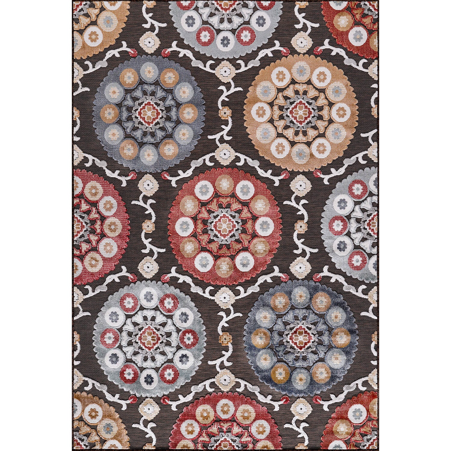 CAMILSON Spring Bohemian Medallion Floral Easy-Cleaning Non-Shedding Washable Outdoor Indoor Area Rug Brown 10x14