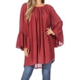 thumbnail image 3 of Sakkas Anna Casual Flowy Wide Neck 3/4 Sleeve Light Summer Boho Blouse Top - Brown - One Size Regular, 3 of 5