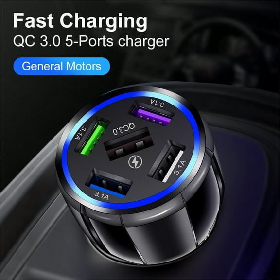 5 in 1 Car Charger Adapter,USB C Car Charger Fast Charging,75W Cigarette Lighter Adapter,QC3.0/PD Super Fast Charging Car Charger Compatible with Android and More Mobile Phone (Black)