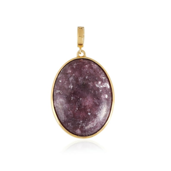 Natural Lepidolite Oval Cabochon Pendant for Women in 925 Sterling Silver with Gold Plating – Handcrafted Elegant Gemstone Necklace Jewelry Gift