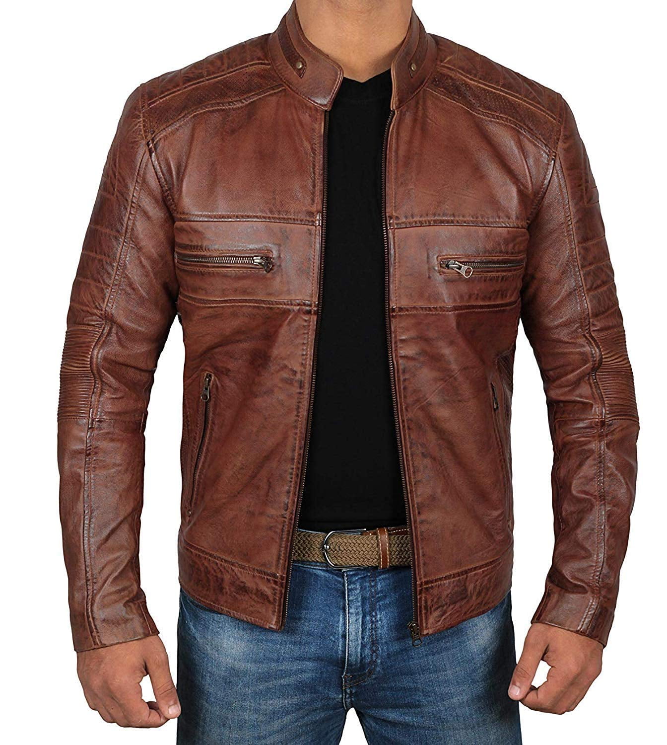 Mens Leather Jacket Quilted Real Lambskin Leather Jackets for Men