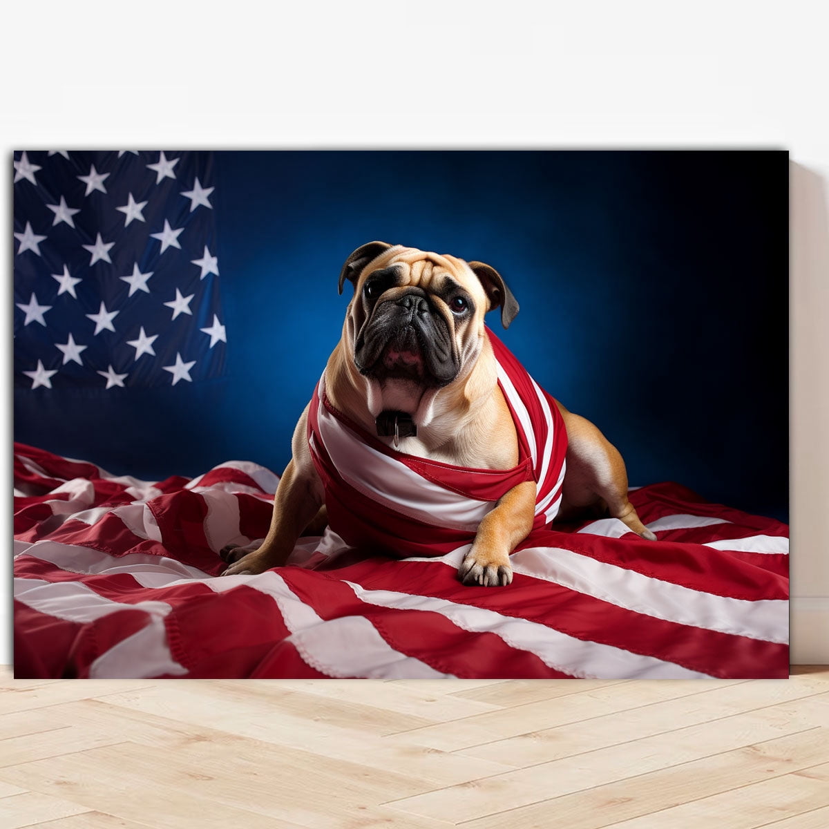 Bulldog アメリカ国旗 Bulldog Dog American Flag Canvas Poster Wall Art Dog Pictures for