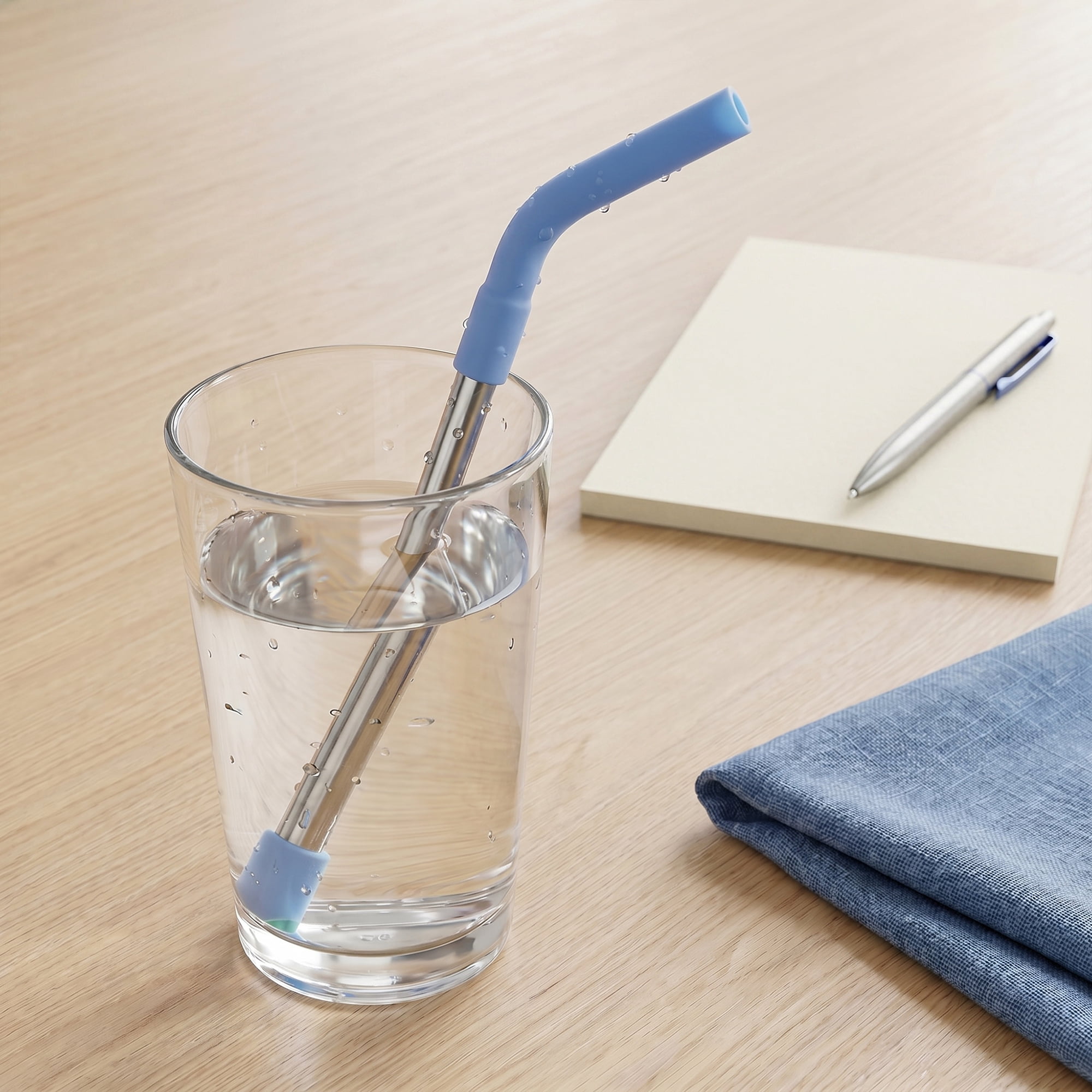 Unique Bargains 8Pcs Stainless Steel Silicone Dishwasher Safe Straws Light Blue