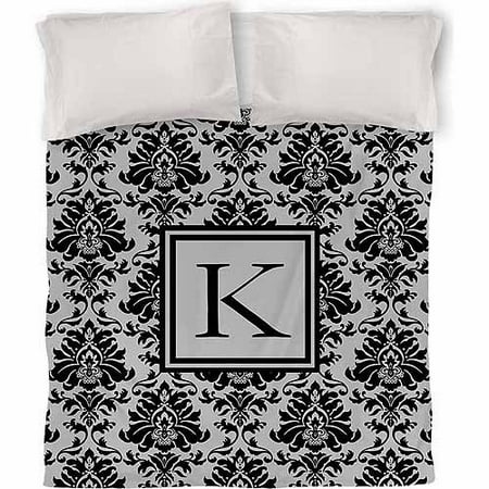 IDG Damask Monogram Duvet Cover, Black and Grey