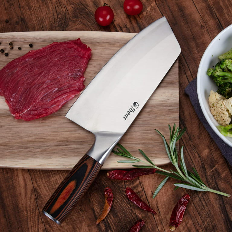 Juvale Meat Cleaver, Heavy Duty Knife with Solid Wood Handle (Stainless  Steel, 8-In)