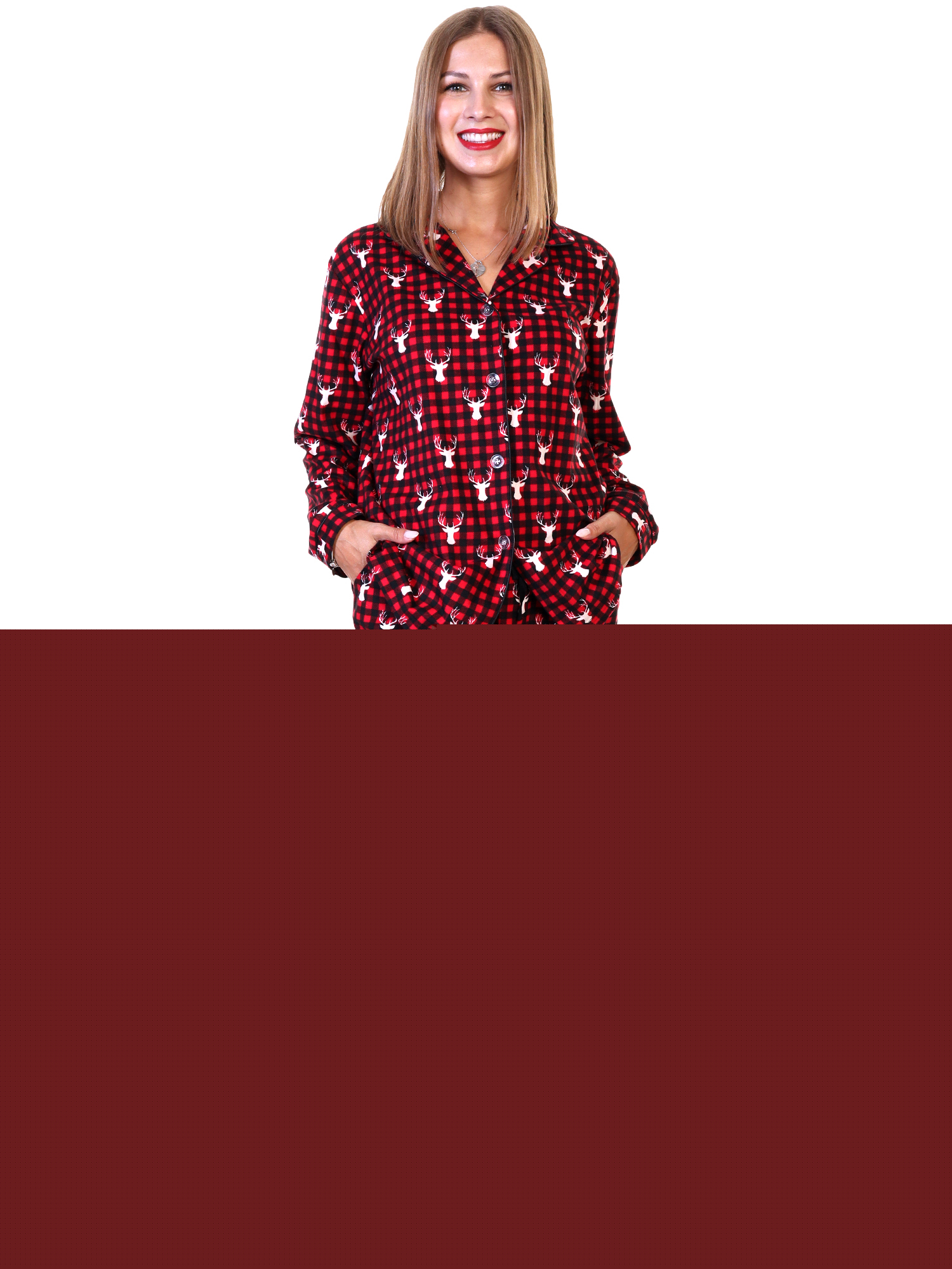 Ensemble de Pyjama en Flanelle à Col Cranté Assorti pour Femmes Hommes Enfants Famille (Vendu Séparément)