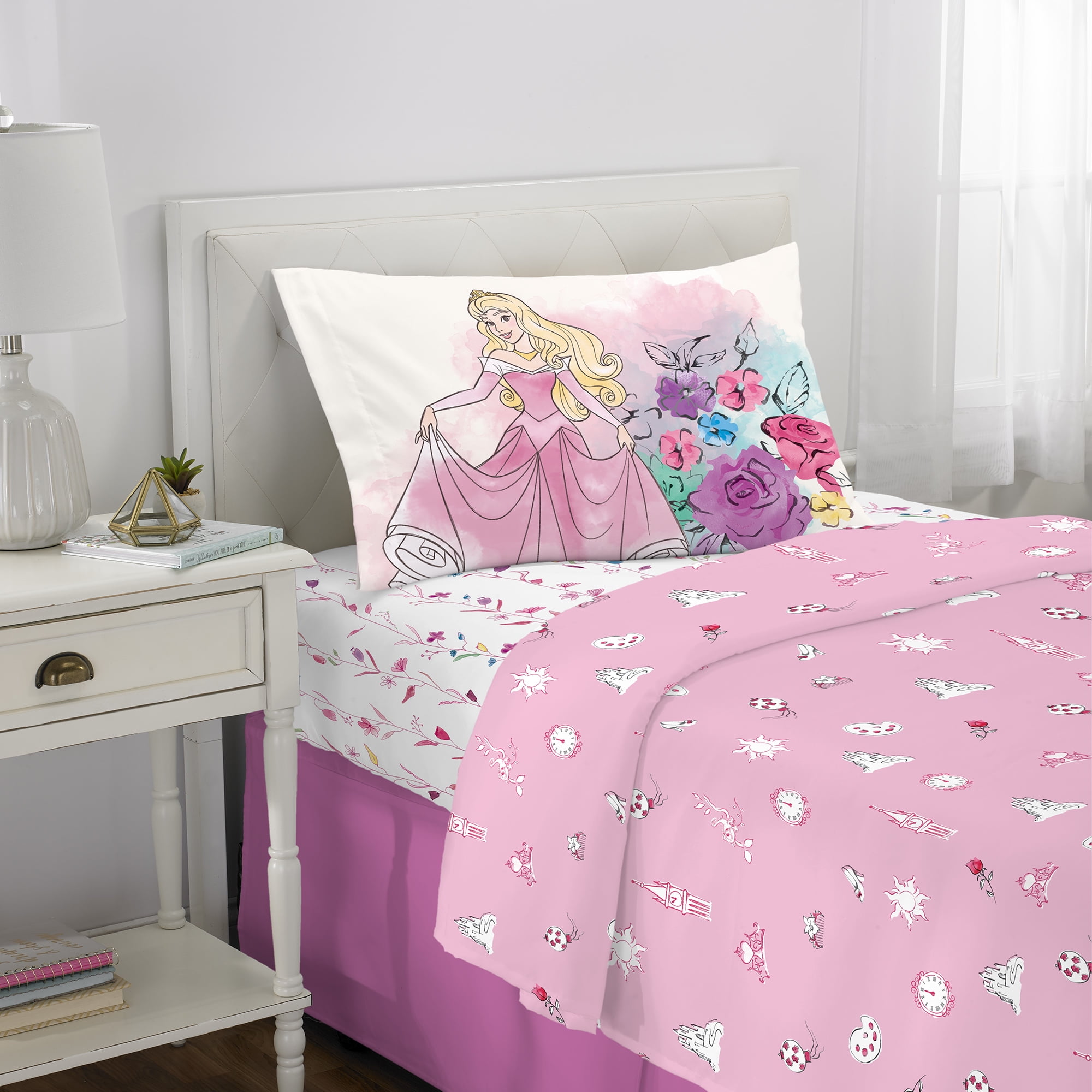 Disney Princess Kids Twin Sheet Set, Pink and White - Walmart.com
