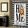 thumbnail image 2 of Fabric Shower Curtain Owls Pumpkin Solid White Background Black White Checkered Edge Shower Curtains with 12 Hooks Waterproof Machine Washable Bath Curtains for Bathroom, 72 x 96in, 2 of 6