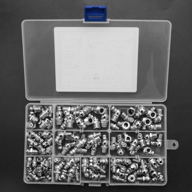 115Pcs Steel Zerk Grease Nipple Fittings Assortment Kit Straight 90-Degree 45-Degree Angled(M6 M8 M10)