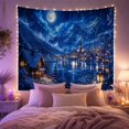 thumbnail image 2 of Alpine Village Beside a Moonlit Lake, Serene Illustration for Winter Art Lovers, Lakeside Mountain Decor, Christmas Gift, Tapestry Wall Hanging for Bedroom and Living Room, 2 of 7