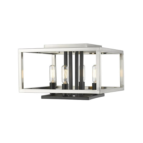 4 Light Flush Mount In Linear Style 13 Inches Wide By 8.5 Inches High-Brushed Nickel/Black Finish Z-Lite 456F-Bn-Bk