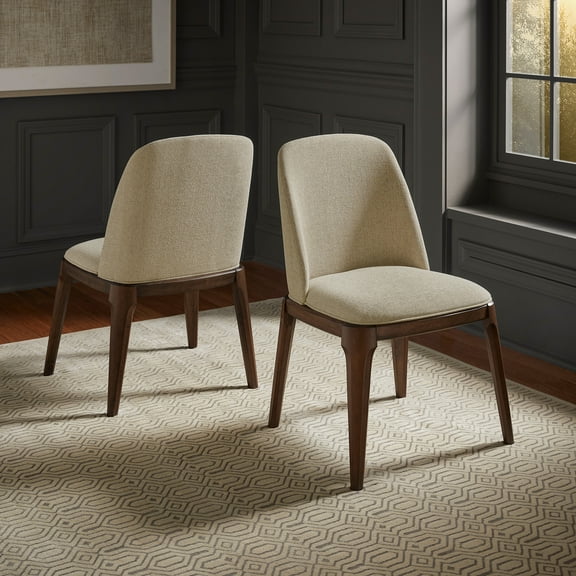 Weston Home Shaynah Upholstered Side Chairs with Walnut Legs, Set of 2, Sand