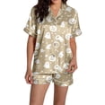 thumbnail image 3 of MEZZALL Women Halloween Printed Pajama Lapel Collar Short Sleeve Tops Cozy Home Loungewear Shorts For Fall Holidays Relaxed Fit 2 Piece Pjs, 3 of 7