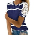 thumbnail image 1 of Camisas de Manga Corta para las Mujeres Impresión Cuello Redondo Suéter Encaje Camisa, Blusa de Verano Casual para las Mujeres, 1 of 6