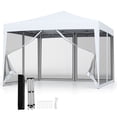 thumbnail image 1 of Gymax 10 FT x 10 FT Pop-Up Canopy Tent w/ Mesh Netting Carry Bag 8 Stakes & 4 Ropes Outdoor White, 1 of 10