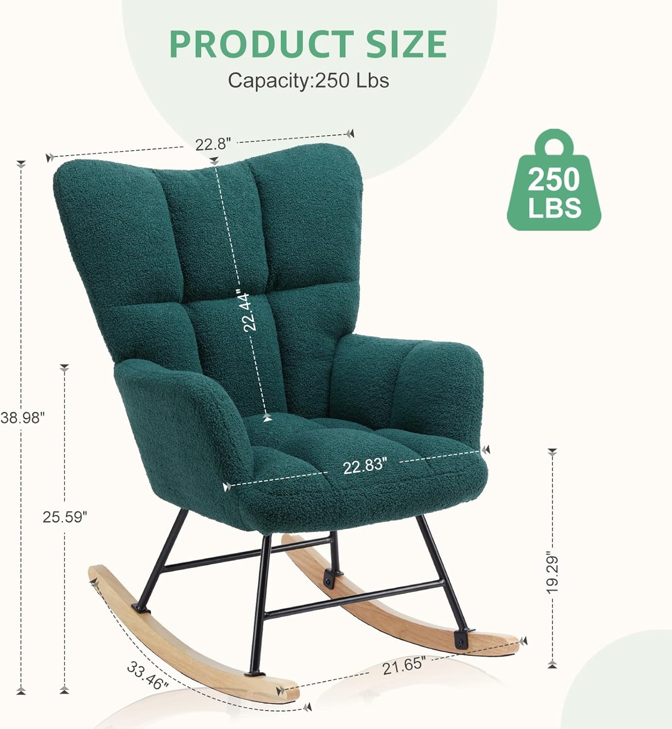QUIOCOZY Nursery Rocking Chairs, Teddy Upholstered Glider Recliner Rocking Chair with High Backrest Armchair, Comfy Reading Chair Fluffy Accent Side Chair for Nursing, Living Room, Bedroom
