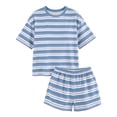 thumbnail image 4 of Cagogo Women Plus Size 2 Piece Shorts Set Striped Casual Summer Outfits Loose Round Neck Short Sleeve Tshirt Shorts Matching Lounge Sets Tracksuits Travel Airport Clothes, Blue 3XL, 4 of 9