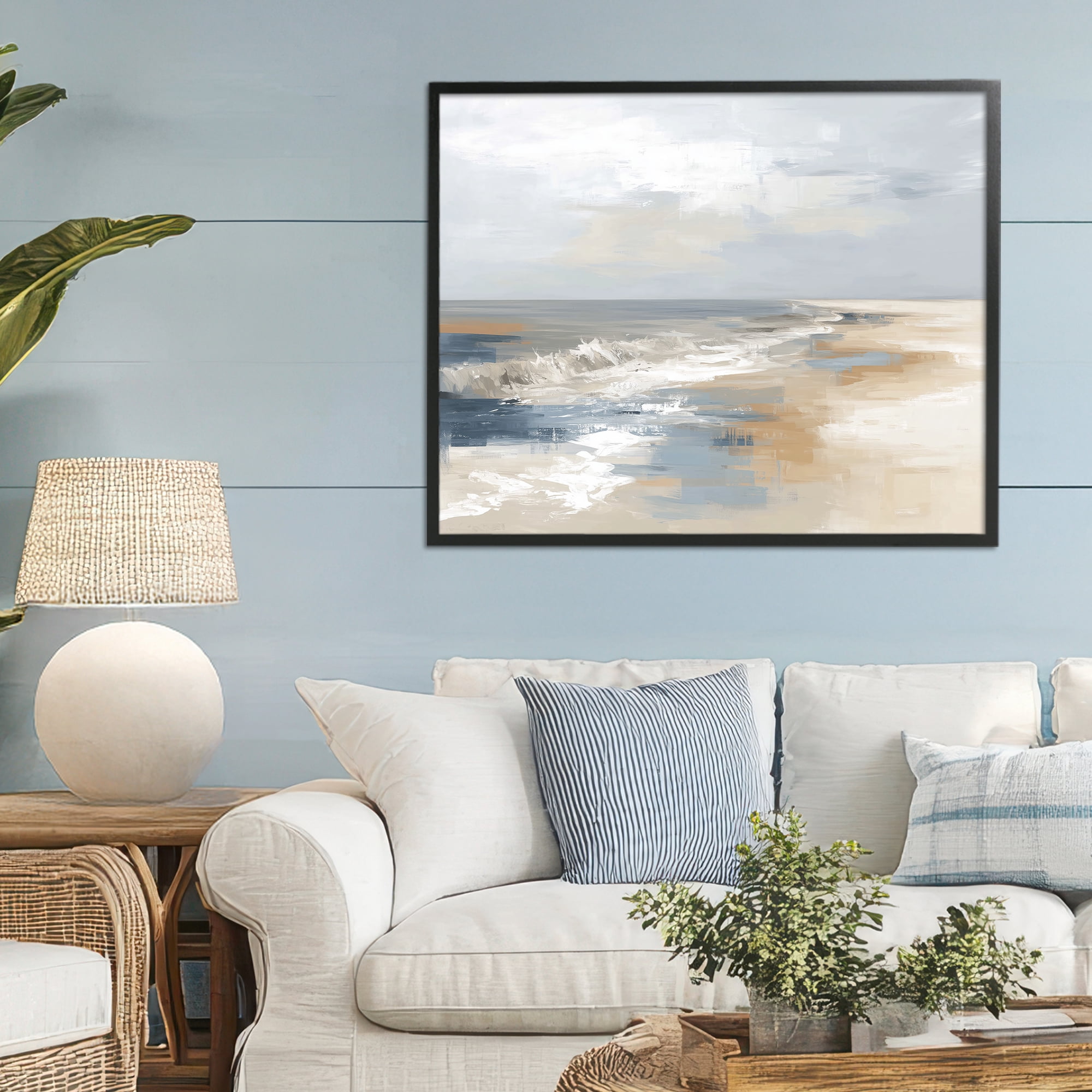 Stupell Industries Tranquil Beach in Neutrals Black Framed Giclee Art, design by Kim Curinga