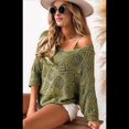 thumbnail image 4 of Suéter de Crochet Calado para Mujer, 3/4, Hombros Descubiertos, Verano 2025 Color Oliva M, 4 of 8