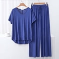 thumbnail image 2 of Goodtrade8 Pajamas for Women Set Straight Leg Pants 2 Piece Solid Color Sleepwear Short Sleeve Casual V-Neck Pj Tops for Women, 2 of 4