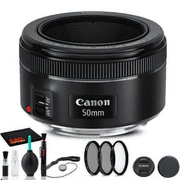 Canon, EF 50mm F/1.8 STM Lens, Black, with Filter Kit + Cap Keeper