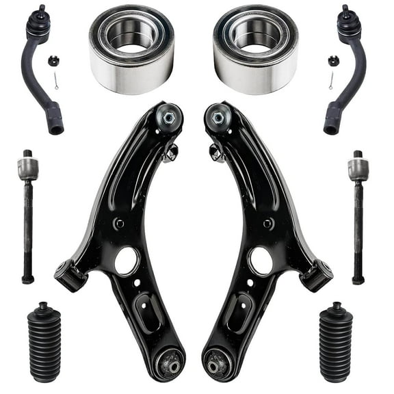 Detroit Axle - Front 10pc Control Arms Kit for Hyundai Elantra Coupe GT Veloster, 2 Wheel Bearings 2 Lower Control Arms with Ball Joints 4 Tie Rods 2 Boots Suspension Kit Replacement