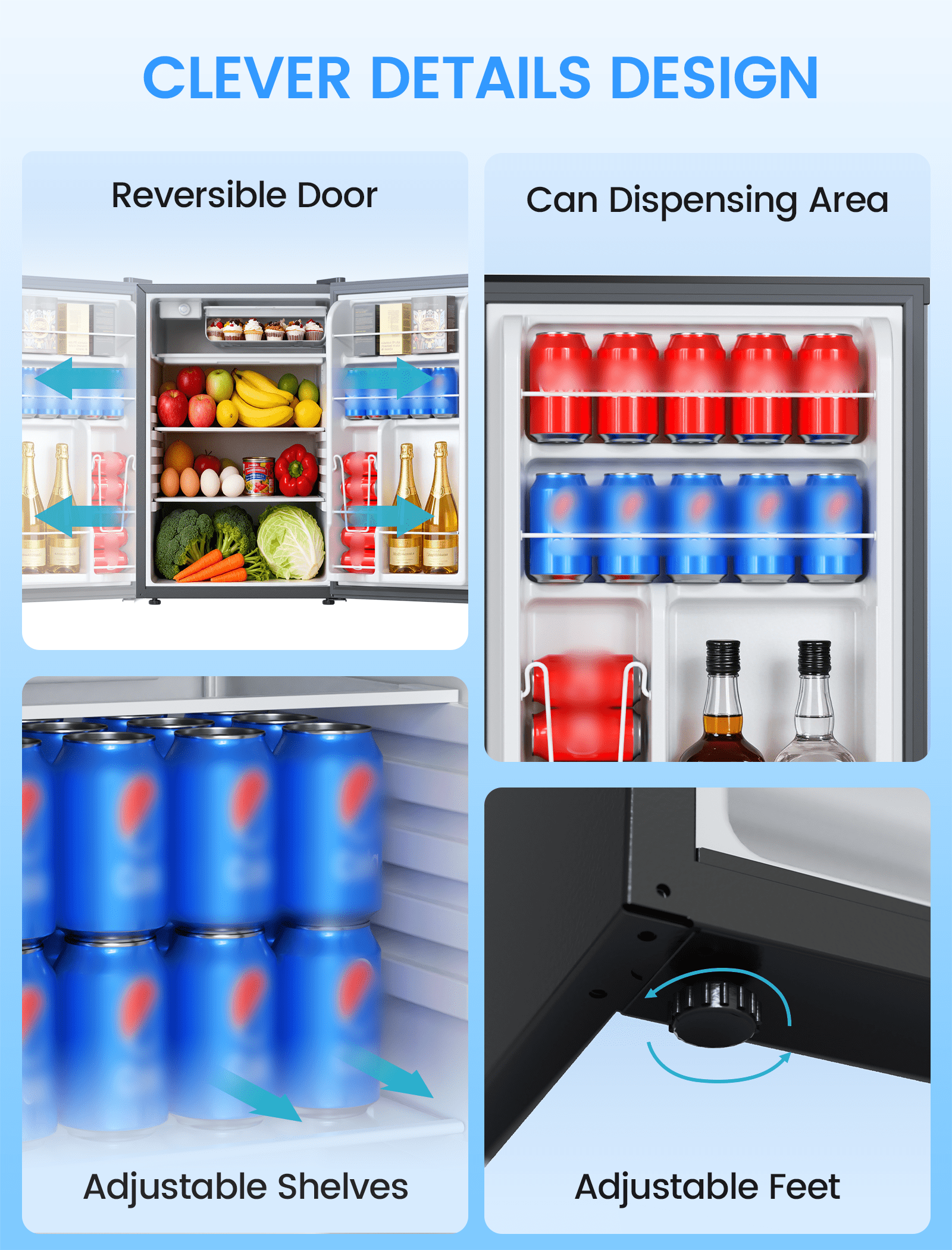 KNDKO 4.4 Cu.Ft Mini Fridge with Freezer, Apartment Refrigerator with Reversible Door, Adjustable Thermostat for Bedroom Dorm Office Kitchen, Black