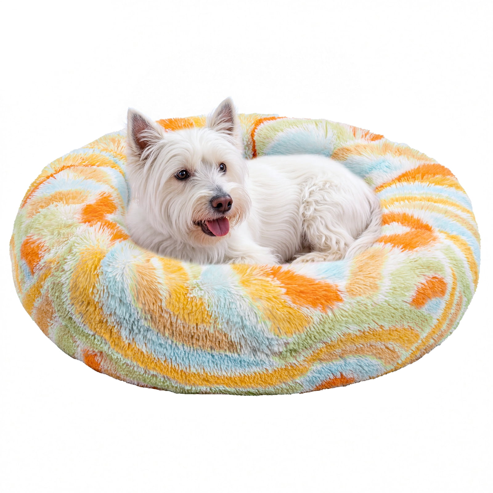 Vaukki 23"Dog Bed with Non Slip Bottom,Soft Warm Faux Fur Pet Bed,Comfortable Donut Round Plush Dog and Cats Beds,Orange