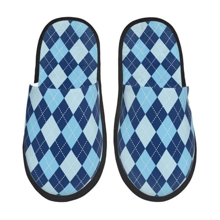 Balery Blue Squares Slient Indoor Furry Fleece Comfort House Shoes Soft Non-Slip Home Shoes Cotton slippers House Slippers-- Medium