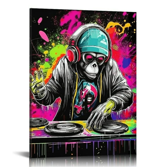 COMIO Graffiti Wall Art DJ Monkey Painting Banksy Gorilla Canvas Music Picture Pop Art Wall Decor 16x20 inch