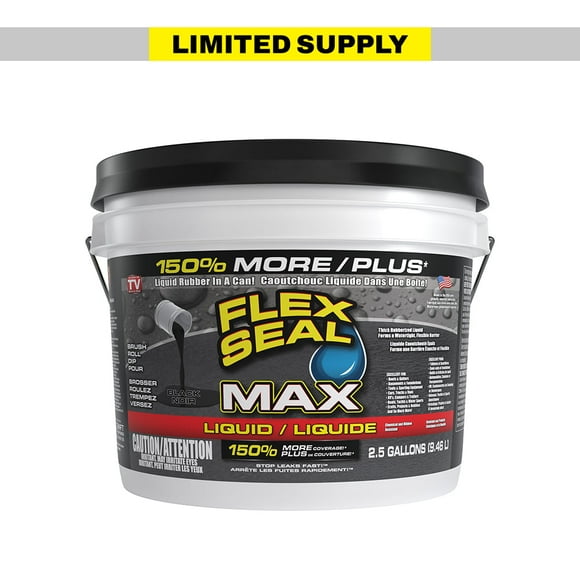 Flex Seal Liquid Max, Rubber in a Can, Black, 2.5 gal