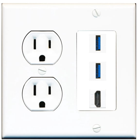 Ultra Spec Cables 2 Port USB 3.0 A-A HDMI Wall Plate w/Round Power Outlet