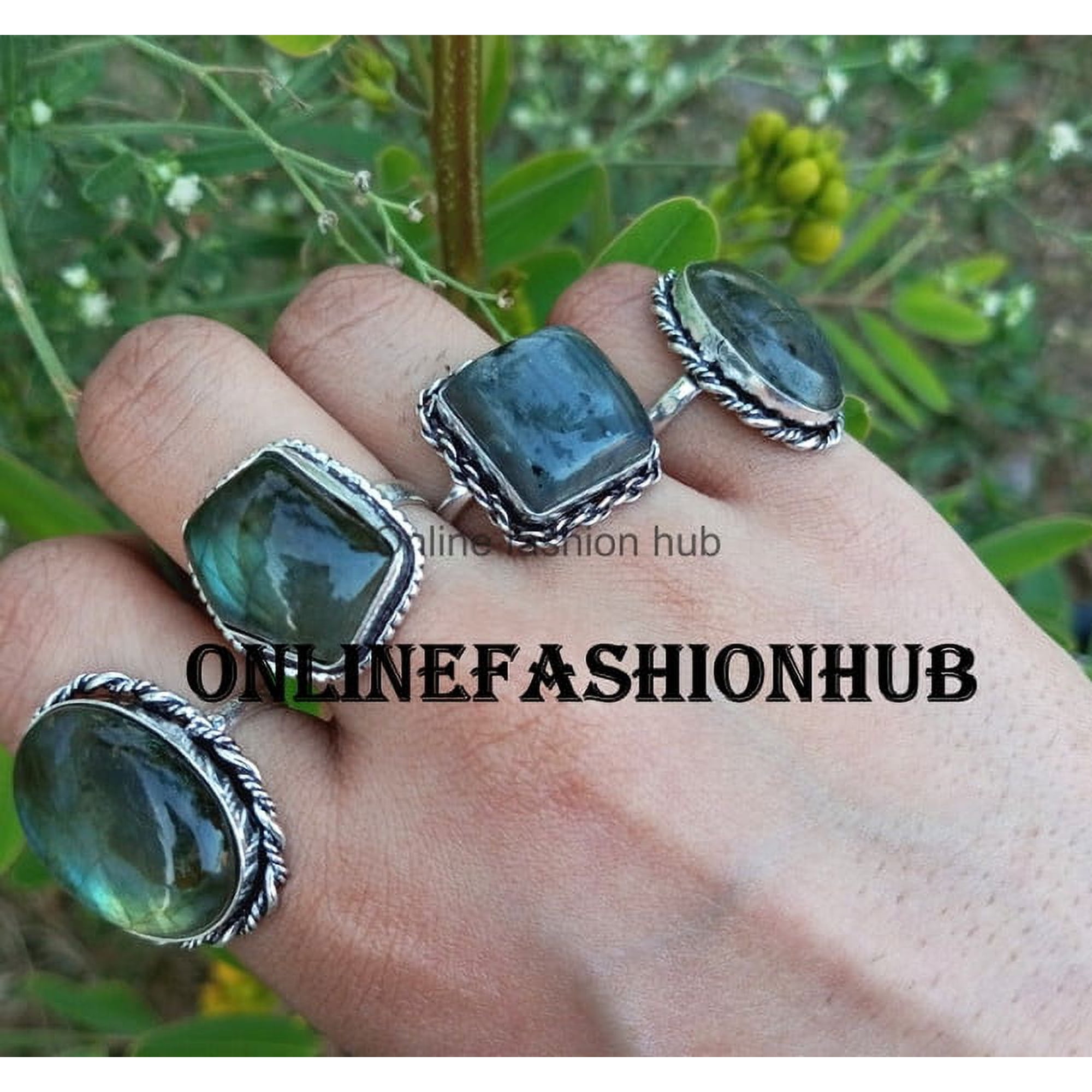Labradorite Gemstone 925 Sterling Silver Plated Handmade Ring 100 pcs