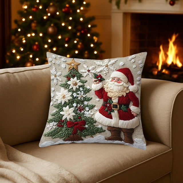 Uuiauoio Christmas Printed Pillow Cover 17.7x17.7 Inches, Decorative Holiday Pillowcase for Living Room Sofa and Bedroom, Soft Cotton Fabric with Hidden Zipper and Festive Design