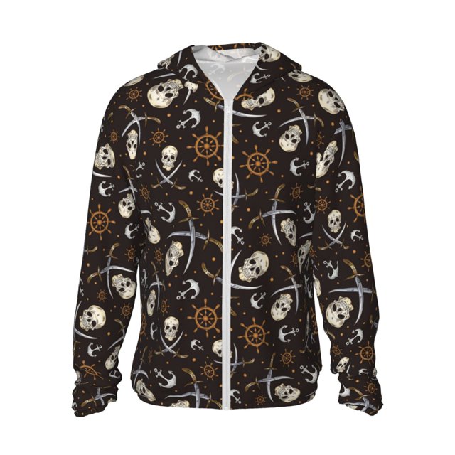 Fotbe Pirate Skulls Chaqueta con Protección Solar UPF 50+ para Hombre y Mujer, Camisa con Capucha y Bolsillos-Medium