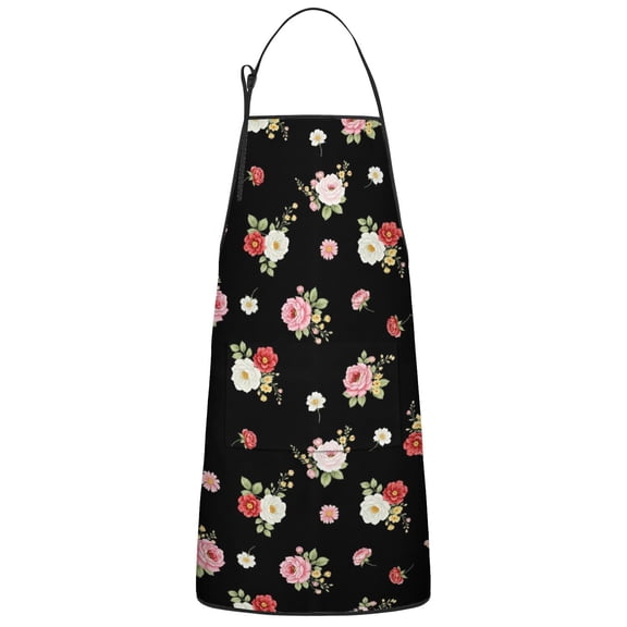 Pioneer Flower Floral Print Pattern Cotton Linen Apron with Pockets, Waterproof Adjustable, 33x27 Inch for Kitchen, Gardening, BBQ, Salon