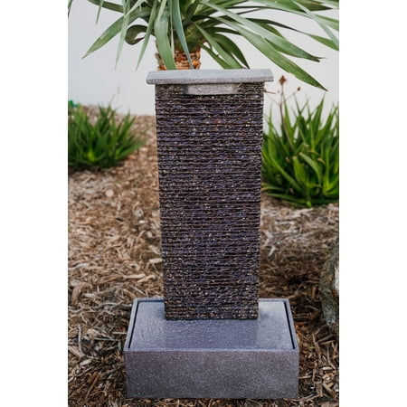 XBrand Free Standing Textured Water Fountain w/Pedestal  Indoor Outdoor Décor  32.5 Inch Tall  Black