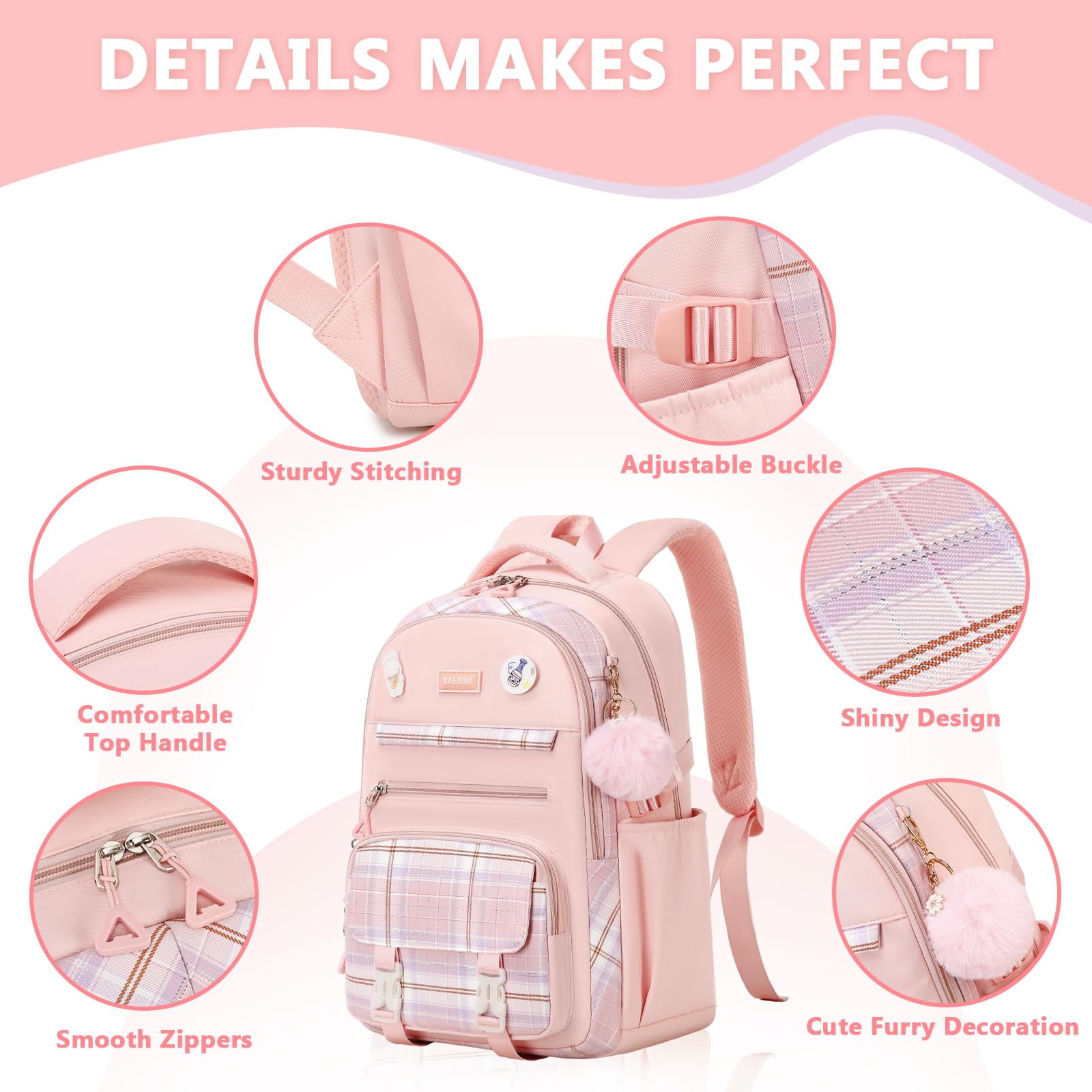 Soda Candy Girls Backpacks for School Kawaii Large Bookbag with Multiple Compartments Lightweight Casual Daypack for Teen Girls Primary Elementary Middle School College, Age 6-14, Pink