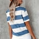 thumbnail image 3 of MKLEKYY Camiseta Camiseta Informal De Verano Para Mujer, Nueva, Con Estampado De Rayas Y Borde Europeo Y Americano, De Manga Corta Y Cuello Redondo Talla XL, 3 of 3
