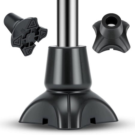 SupreGear Cane Tips 5/8", Small Quad Base Rubber Replacement, Non Slip 4-Prong Feet for Walking Canes 2-Pack Black