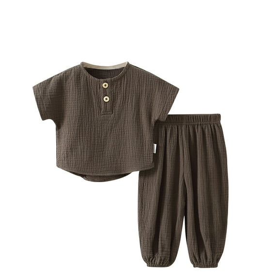 Odeerbi Baby Boys Girls 2 Piece Pajamas Set Cartoon Sleepwear Baby Summer Thin Short Sleeve Cotton Gauze Two-piece Pajama Set Olive Green