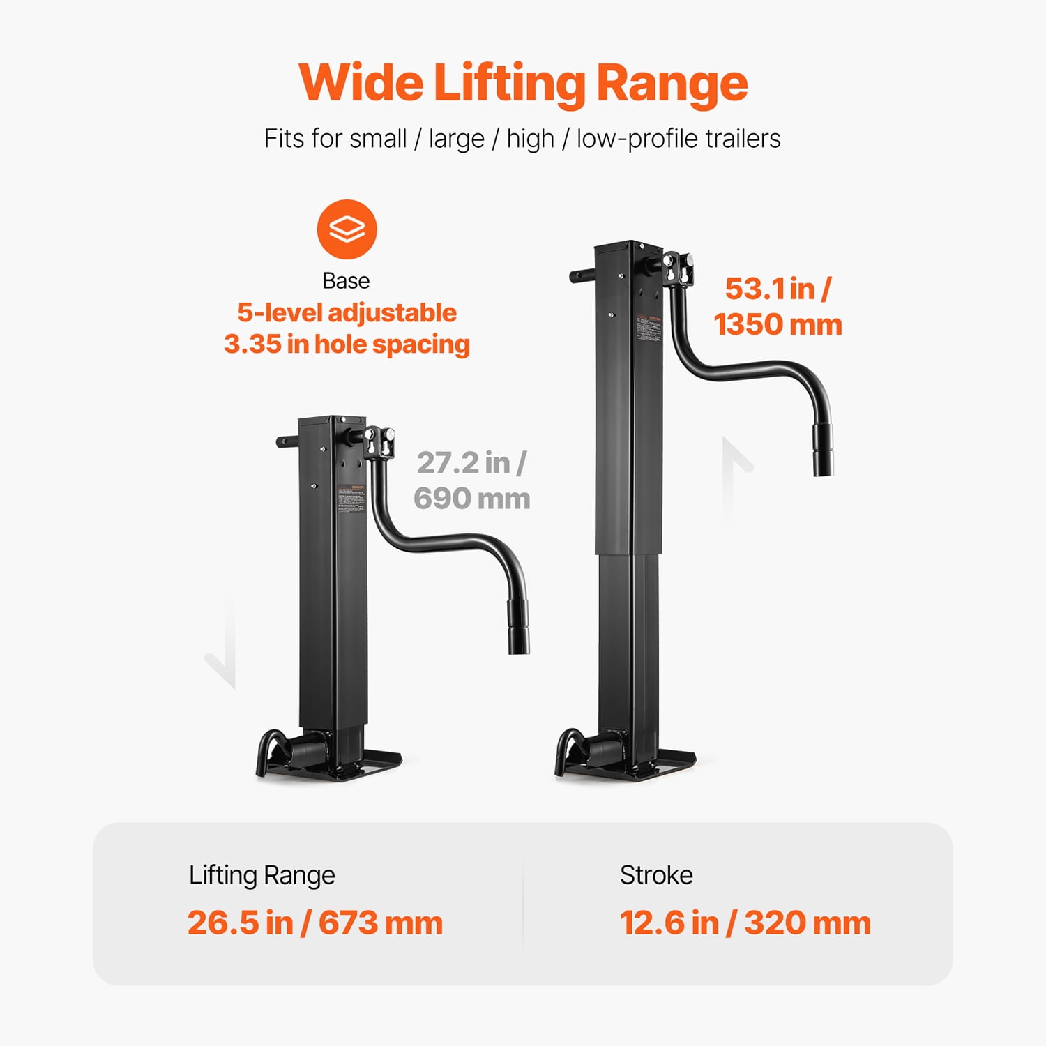 KFFKFF Heavy-Duty Trailer Jack, 12000 lbs Load Capacity, Weld-on Pipe-Mount Swivel Design with Comfortable Handle, 12.6-inch Vertical Travel, Ideal for RV, Horse, Utility, Camping, and Yacht Trailers