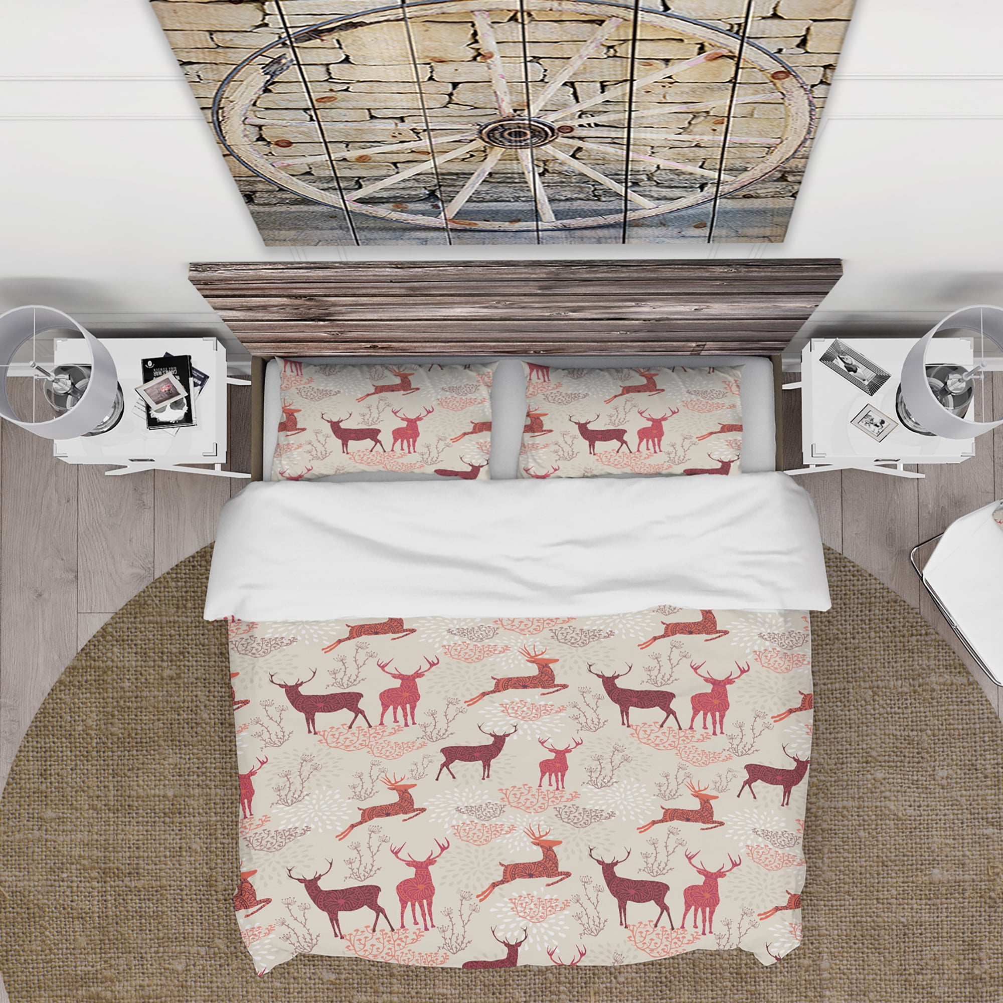 Designart 'Patterned Christmas Deers' Animals Duvet Cover Set